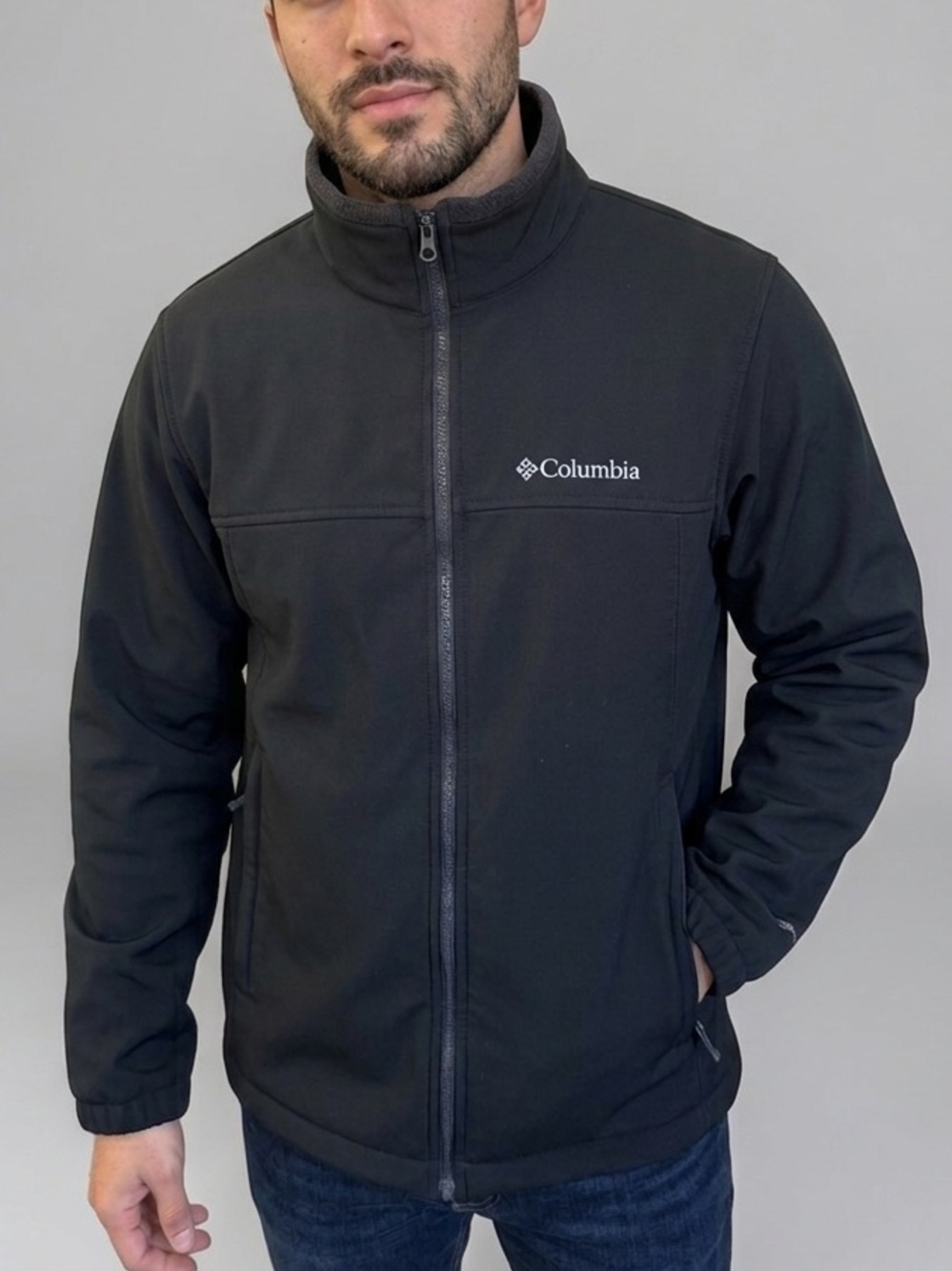 Columbia Men's Softshell Jacket Black Full Zip Fleece Lined Water Resistant M